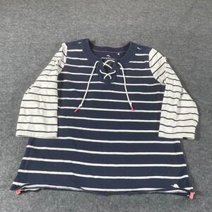 Tommy Bahama Sweatshirt Women's L Blue Striped Pima Cotton Drawstring 3/4 Sleeve